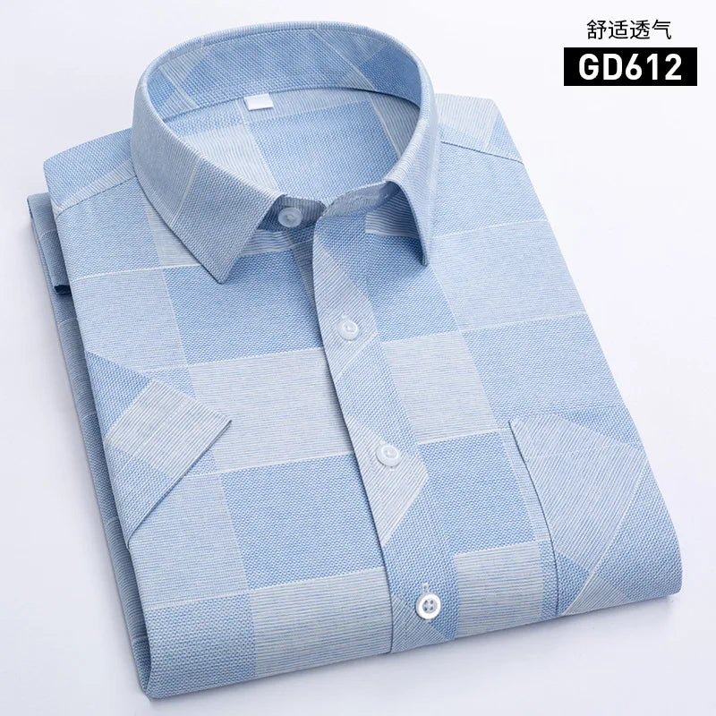 Men's Light Green Short-sleeve Printed Shirt; New Summer Style Purple Single-breasted Lapel Shirt; Asian Sizes,White, Blue, Red.