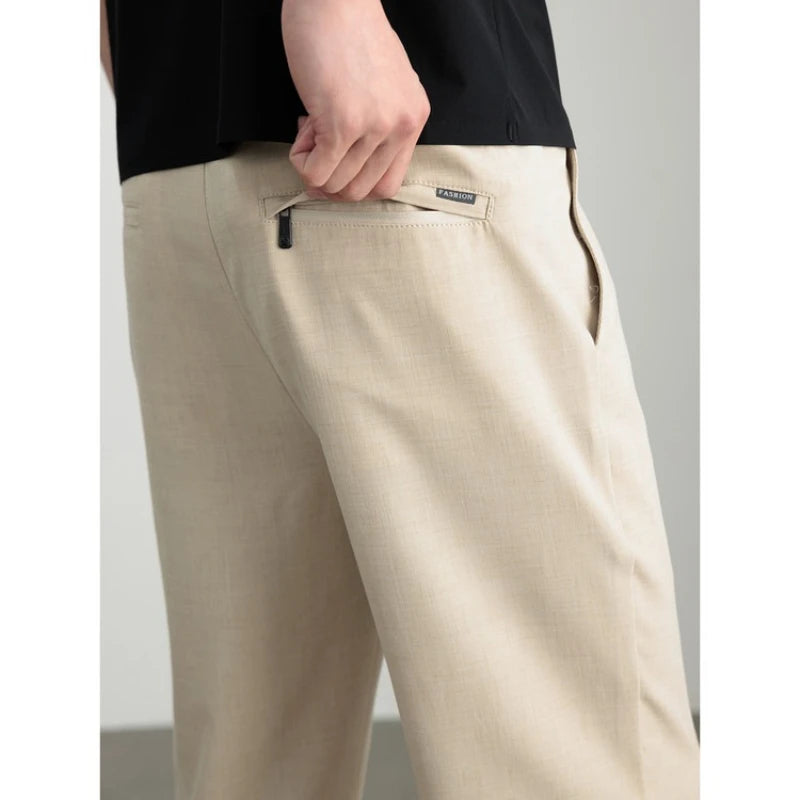 Mens Big and Tall Dress Pants Linen Blend Tencel Straight Leg Chinos Summer Business Casual Trousers with Stretch XL-7XL