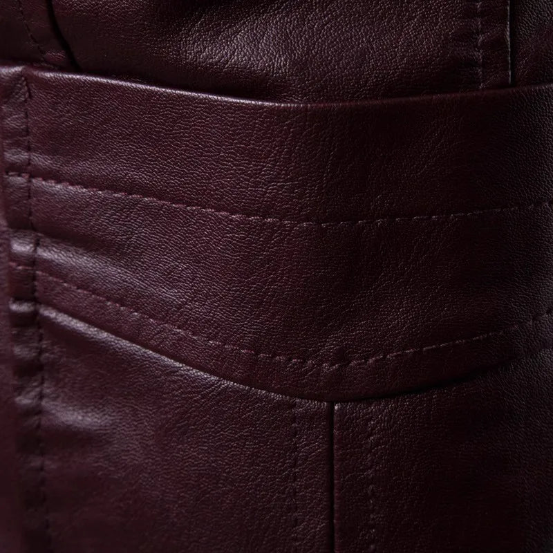 2026 New Khaki Men's PU Jacket, Dark Blue  Burgundy Black Coat, Asian Size Slim Leather Blazers, M-5XL,2025 New