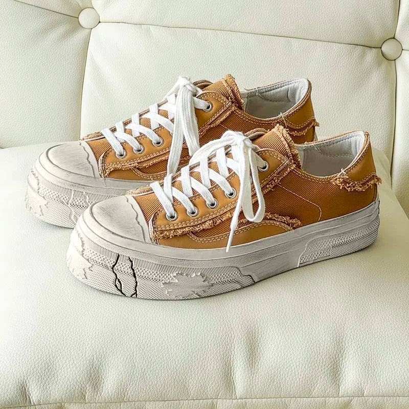 Men's Thick-sole High quality Canvas Casual Shoes Four seasons New Breathable Light Soft-sole Outdoor Walking Sports Board Shoes