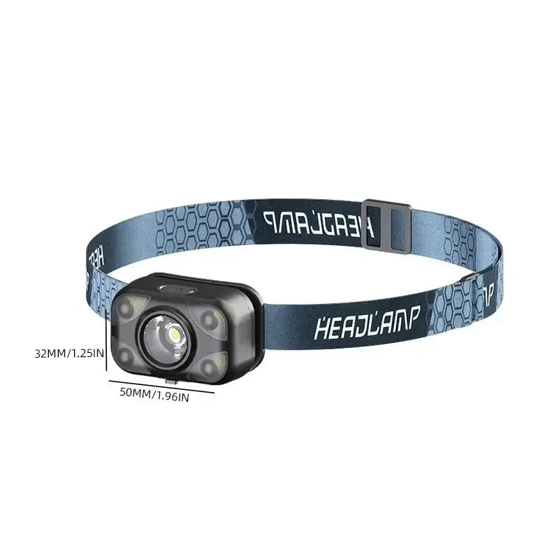 ភ្លើងមុខ LED ភ្លើងពិលអាំងឌុចស្យុង ចង្កៀងនេសាទដែលអាចសាកបាន គាំទ្រពន្លឺពណ៌ស ភ្លើងឡើងភ្នំសង្គ្រោះបន្ទាន់ស្រាលបំផុត