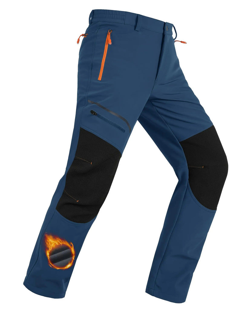TACVASEN Men's Fleece Lined Softshell Hiking Pants  Winter Waterproof Trousers Outdoor Thermal Pants With Zip Pockets Warm