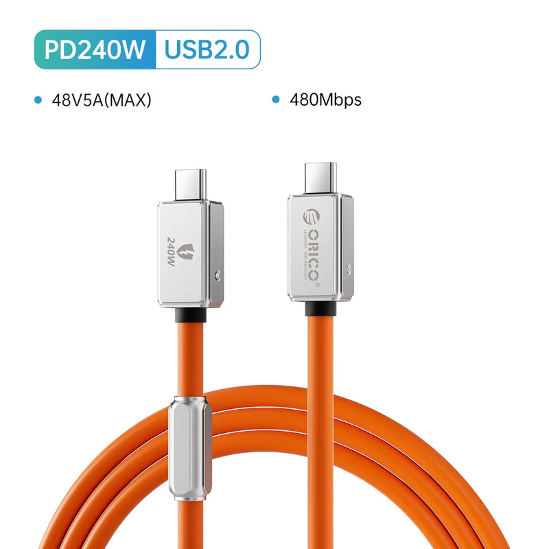 ORICO USB4 Cable 240W Compatible Thunderbolt 4 Video 8K60Hz PD3.1 USB C Fast Charge Data Transfer Silicone for Macbook iPhone15