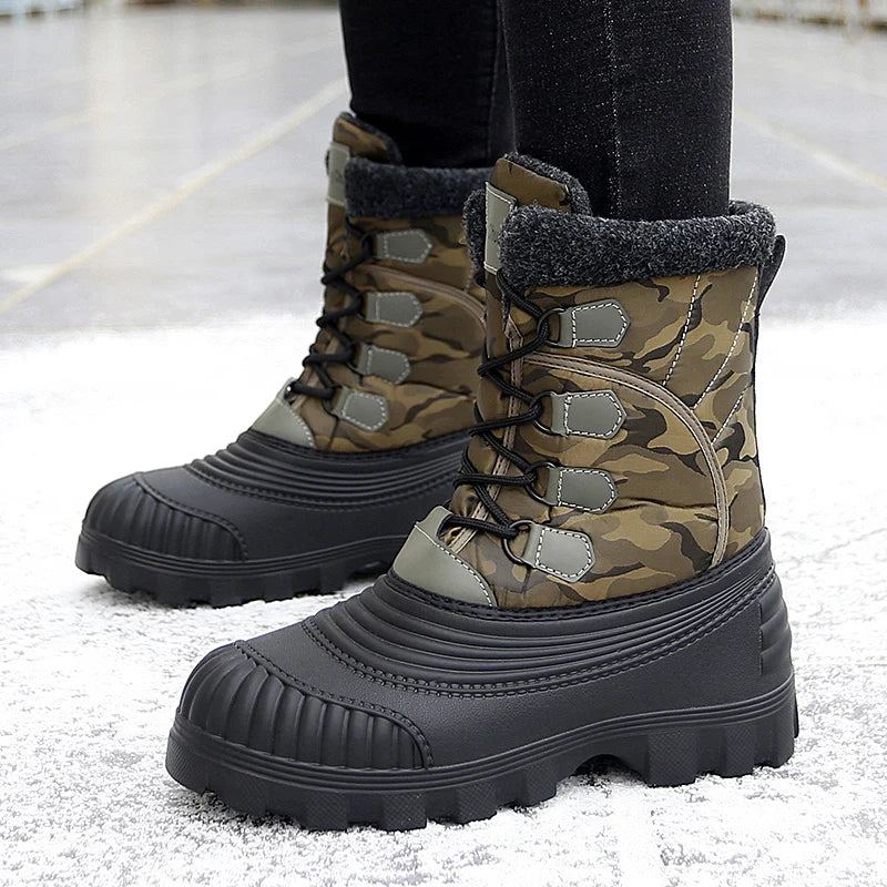 Men's high-top casual snow boots winter light warm velvet cotton boots soft sole non-slip comfort outdoor thicken walking boots