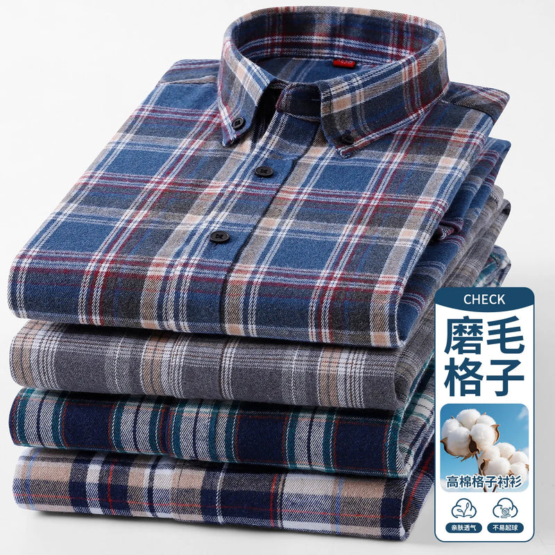 Men's Long-sleeve Shirt for Spring and Fall; Cotton-polyester Blend, Single-breasted, Notched-collar Striped Shirts.