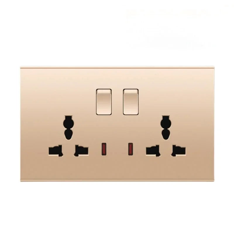 Uk Type 86 13A Universal Rose Gold 220V Wall Large Warped 1gang2way Cross Button Light Switch,USB Electric Plug Wall Socket