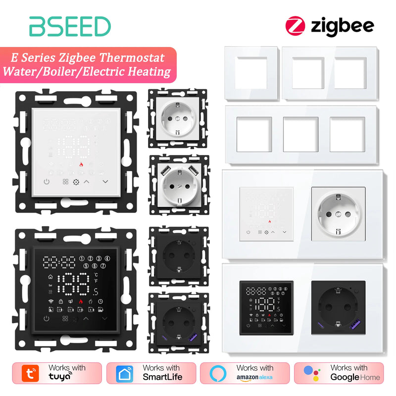 BSEED Smart Zigbee Thermostat Floor Heating/Boiler/Water Module Part Thermostat Controller Glass Frame Need Gateway APP Control