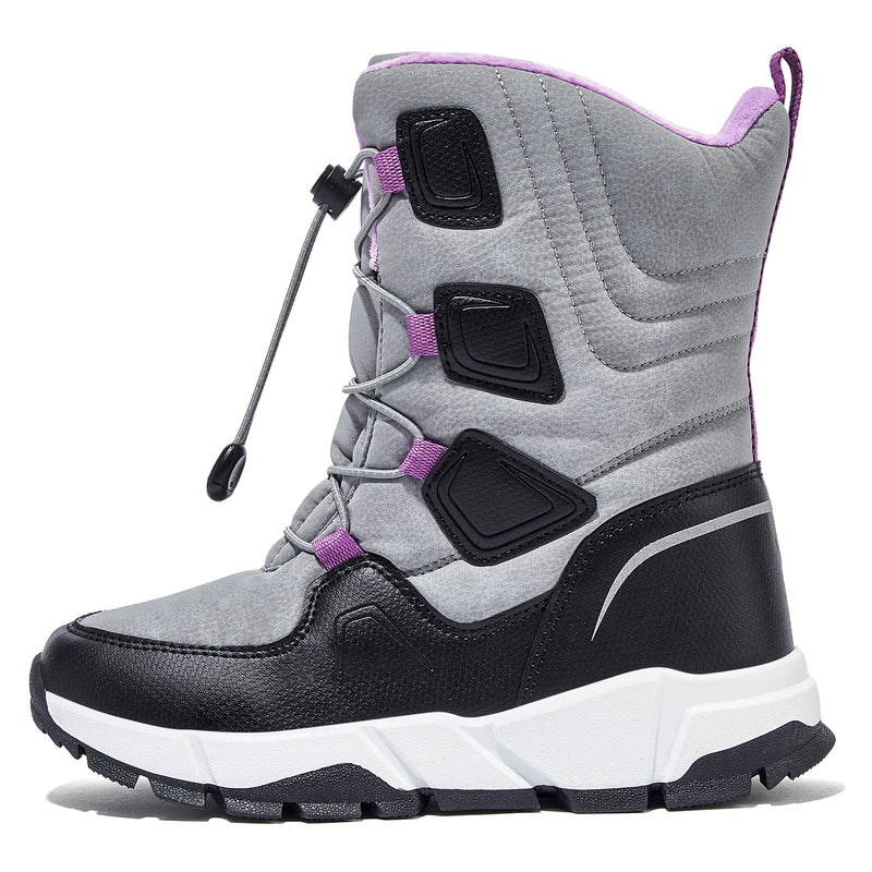 HOBIBEAR Kids Snow Boots Boys Girls Mid Calf Waterproof Shoes Warm Faux Fur Lined Insulated Elastic Band Winter Boots