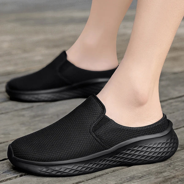 Men Backless Slip On Mules Shoes Breathable Mesh Upper Thick Lightweight EVA Sole Non-slip Casual Walking Slide Sneakers