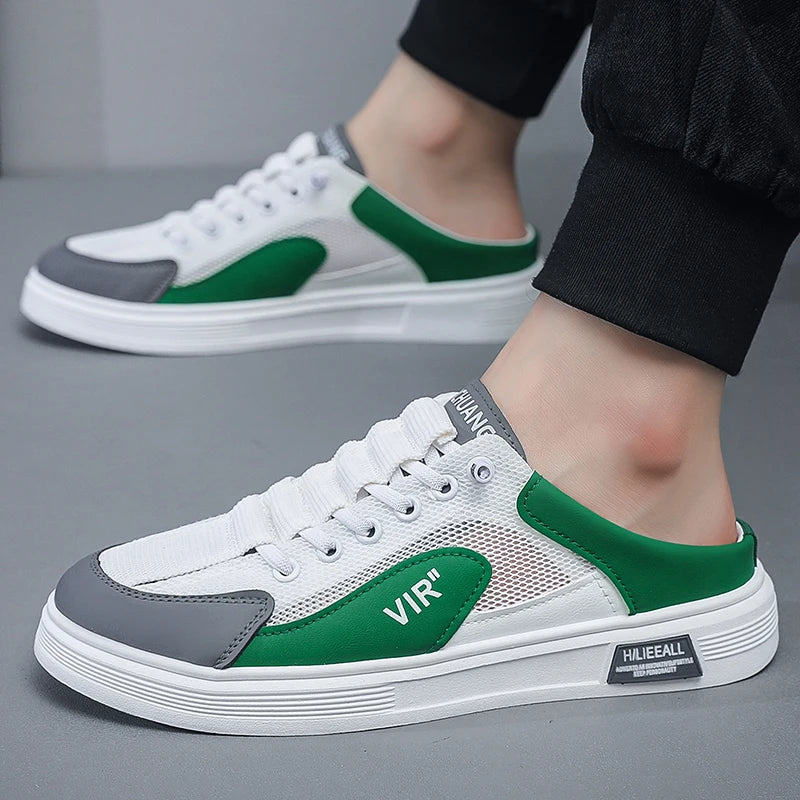Men's breathable casual shoes summer new outdoor mesh half slippers comfortable soft soles fashion youth versatile trendy shoes