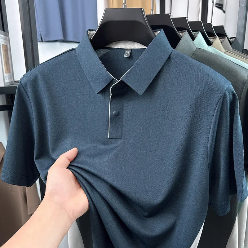 Mens Sporty Color Block Polo Shirt Short Sleeve Active Breathable Casual Top For Gym