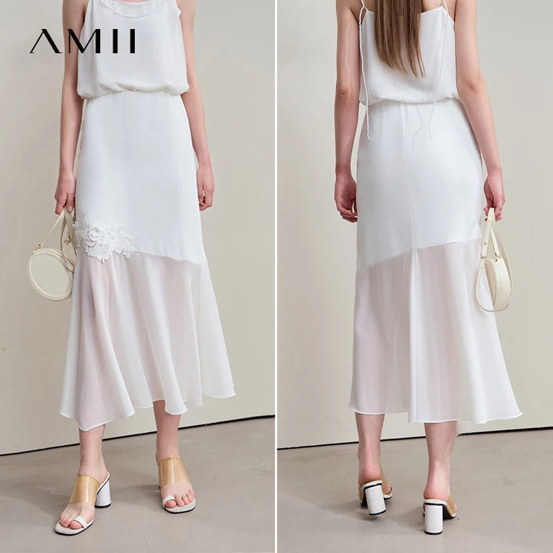 សំពត់ Amii Minimalist Casual Bustier សម្រាប់នារី រដូវក្តៅ ឆ្នាំ២០២៥ ថ្មី រចនាបទ Lace Slim Half-body Chiffon Fishtail សំពត់ 12522064