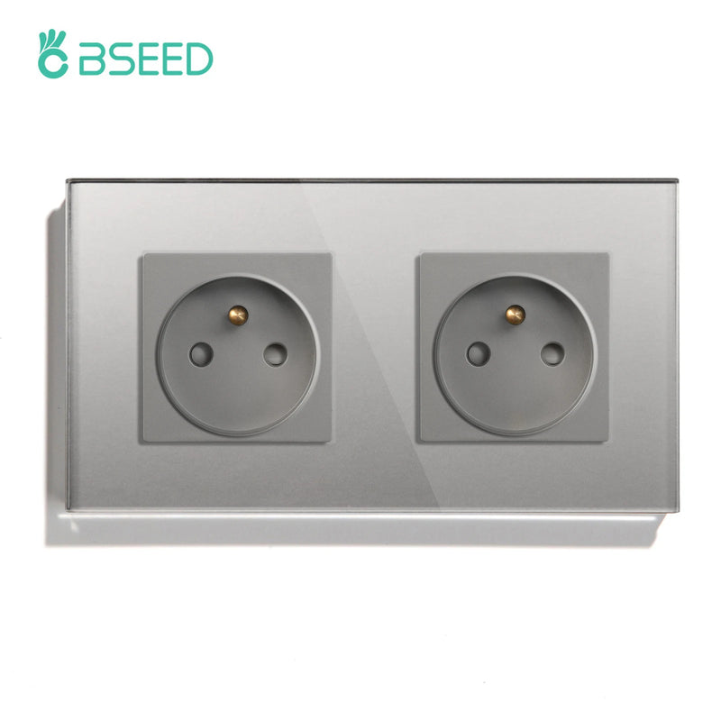 BSEED French Standard Single Wall Power Sockets Double France Outlets Triple Plugs Crystal Glass Panel Children Protection 16A