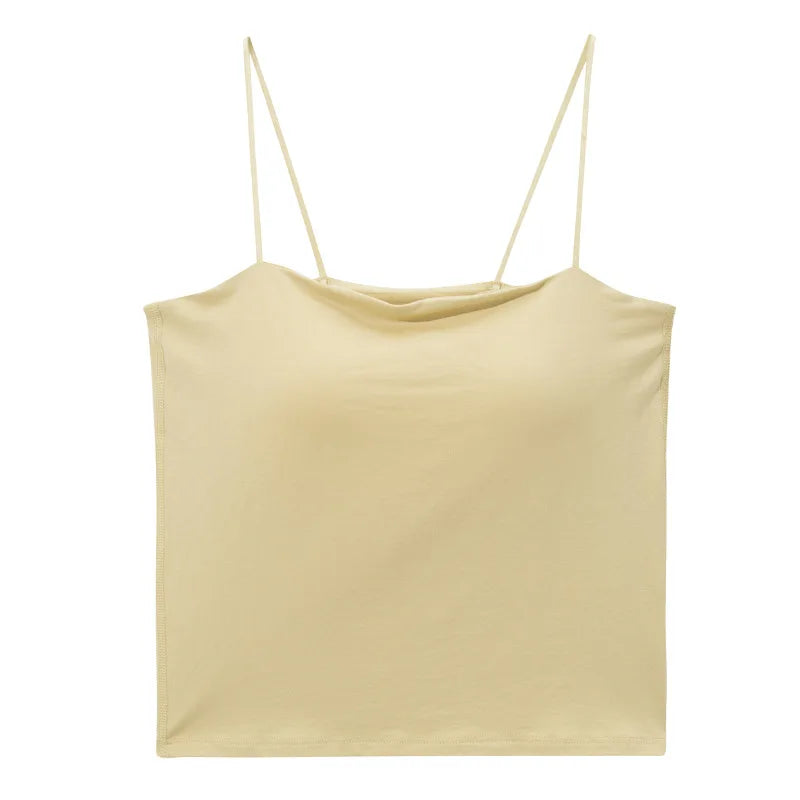 Modal Cotton One Word Collar Underwear Strap Chest Pad Sling Slim Vest for Women One Piece Sleepwear Pajamas Top Pyjama Femme