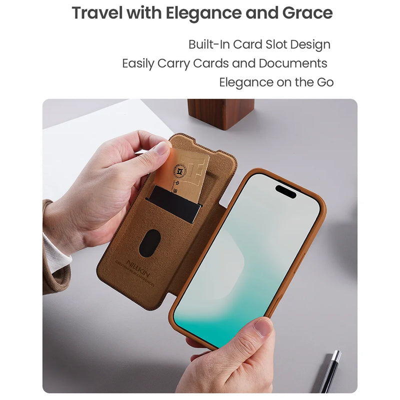 NILLKIN For iPhone 17 Pro Max Case Qin Pro Leather Flip Case Card Pocket for iPhone 17 Air for iPhone 17 Cover With Lens Holder