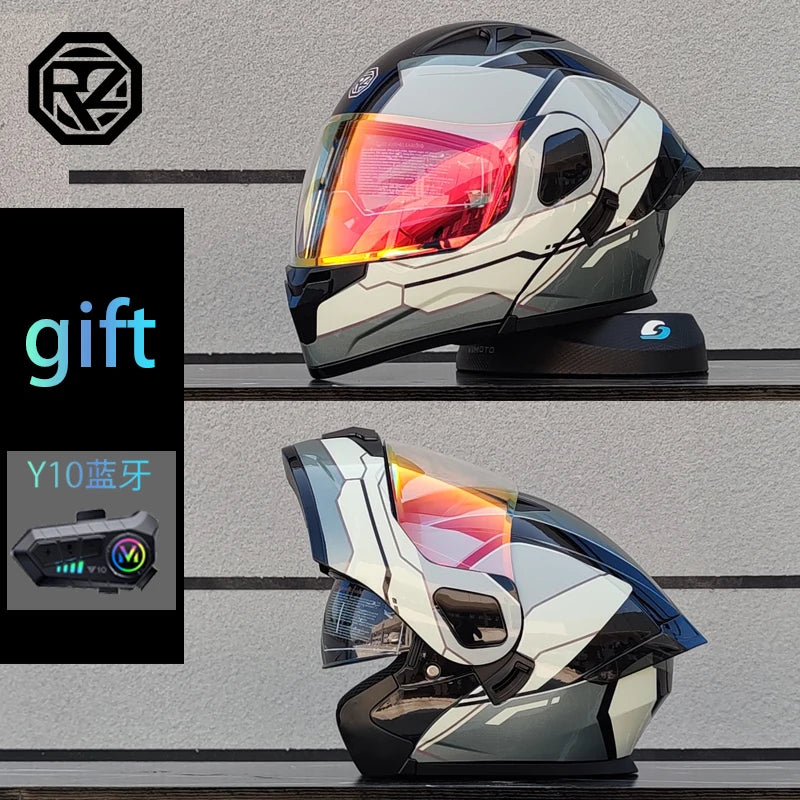 Modular flip motorcycle helmet with Bluetooth earphones, dual lens full helmet ORZ-103