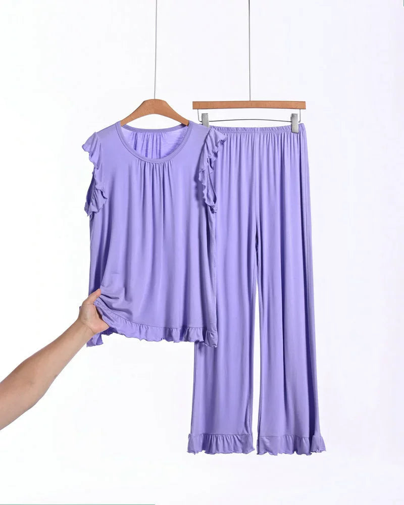 Modal Thin Sleepwear Woman 2 Piece Pajamas Set Summer Sleeveless Top Nightwear 2XL-8XL Large Loungewear Female Pyjamas Suits