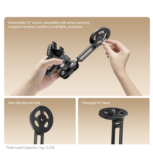 ឈុតម៉ោនម៉ាញេទិក Ulanzi EA03 Super Clamp សម្រាប់កាមេរ៉ា ទូរស័ព្ទ ម៉ូនីទ័រ ម៉ោនជើងកាមេរ៉ា ដៃវេទមន្ត ជាមួយវីសក្បាលបាល់ 360° 1/4" ពីរ
