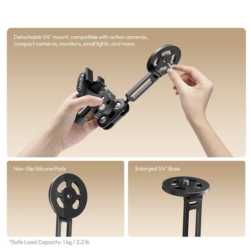 ឈុតម៉ោនម៉ាញេទិក Ulanzi EA03 Super Clamp សម្រាប់កាមេរ៉ា ទូរស័ព្ទ ម៉ូនីទ័រ ម៉ោនជើងកាមេរ៉ា ដៃវេទមន្ត ជាមួយវីសក្បាលបាល់ 360° 1/4" ពីរ