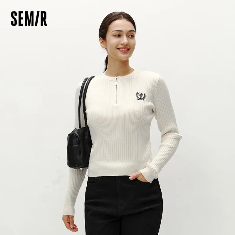 Semir Embroidered Sweater Pullover Women 2025 Winter Short Style Casual Fashion Knitwear Comfortable Top Slim Fit