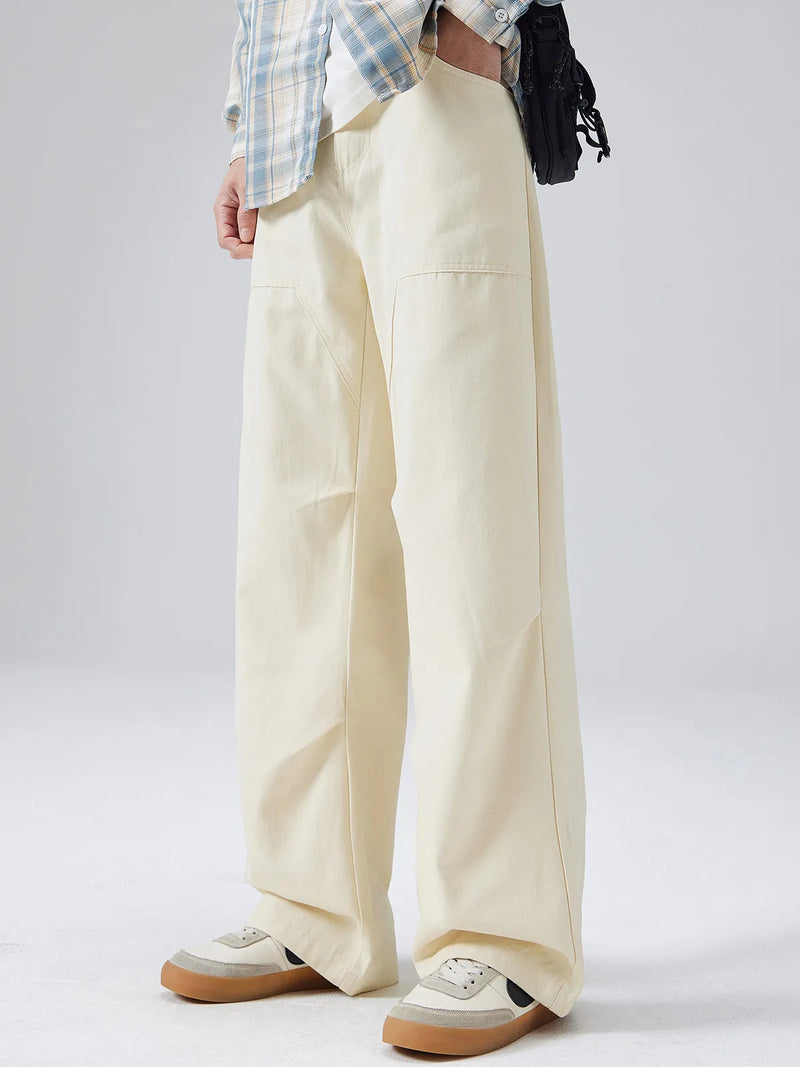 DUKEEN Men's Heavyweight 100% Cotton Cargo Pants Japanese Streetwear Loose Straight Leg Wide Leg Paratrooper Casual Pants