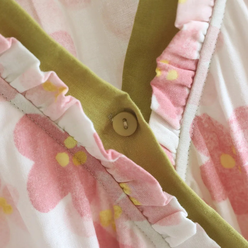 Pure Cotton Floral Robes For Woman Nightwear Sleepwear Soft Loungewear For Spring Autumn New Long-Sleeved Bathrobe Sleep Robe