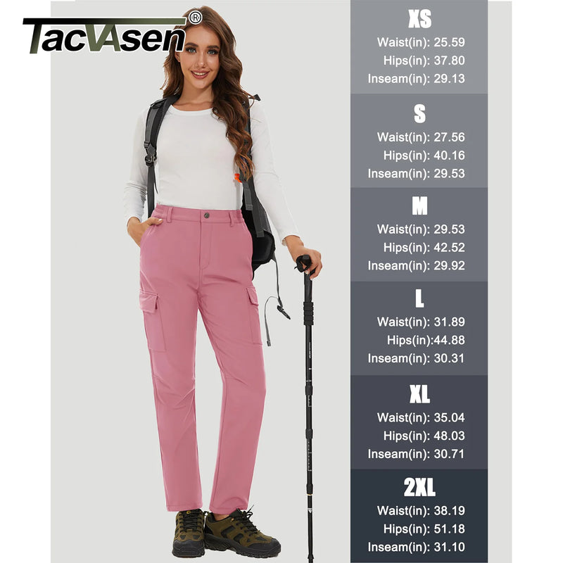 TACVASEN Winter Skiing Hiking Cargo Pants Womens Snowboard Pants Waterproof Windproof Multi-Pockets Fleece Lined Camping Trouser
