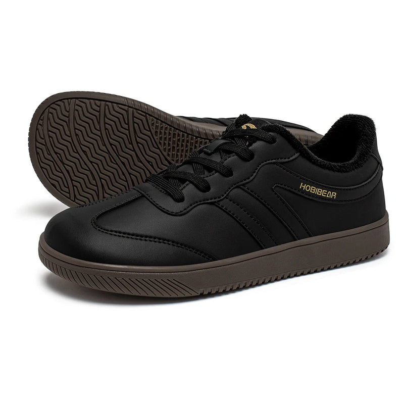 HOBIBEAR Wide Toe Shoes Unisex Artificial Leather Faux Fur Lined Sneakers Casual Retro Lace Up Shoes for Women Men