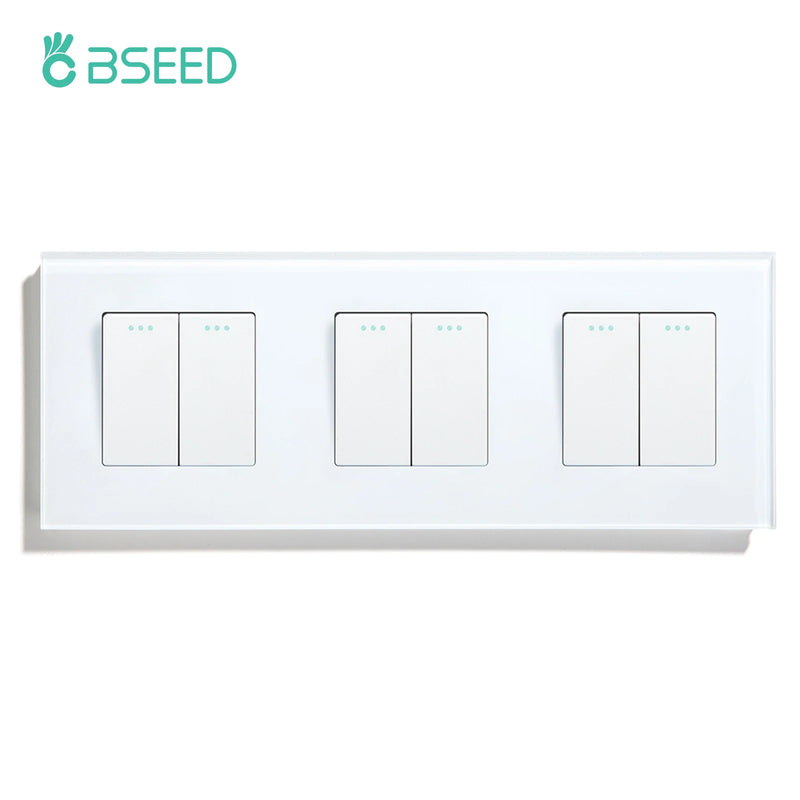 BSEED EU Standard Wall Light Switch 1/2Gang 1Way Toggle Switch Glass Panel Mechanical Wall Switch On Off 10A 250V Blue Backlight