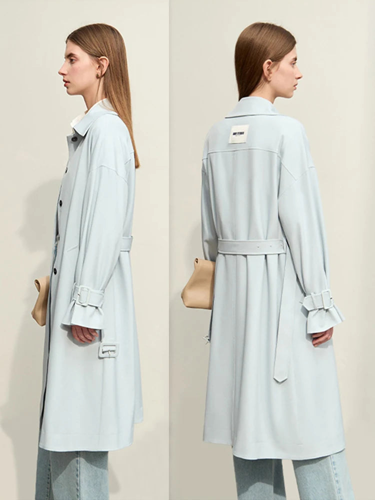 AMII Woman Minimalist Trench Coat 2026 Autumn New Belt Off-The-Shoulder Sleeves Long Solid Versatile Commuter Jacket 12441088
