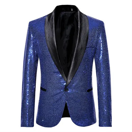 Shiny Gold Men Sequin Glitter Embellished Blazer Jacket, Nightclub Prom Suit Coats Mens Costume Homme Stage Clothes For Singers