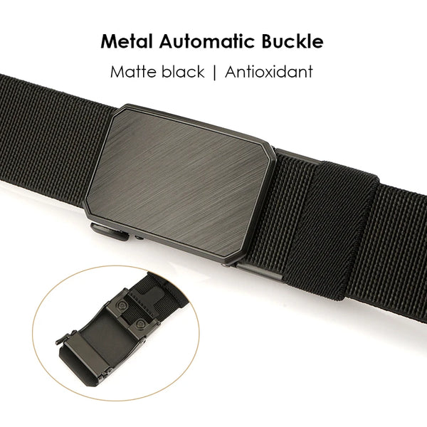 VATLTY 38mm Stretch Belt for Men Metal Automatic Buckle Fashion Casual Belt Tight Woven Real Nylon Elastic Belt Outdoor Girdle