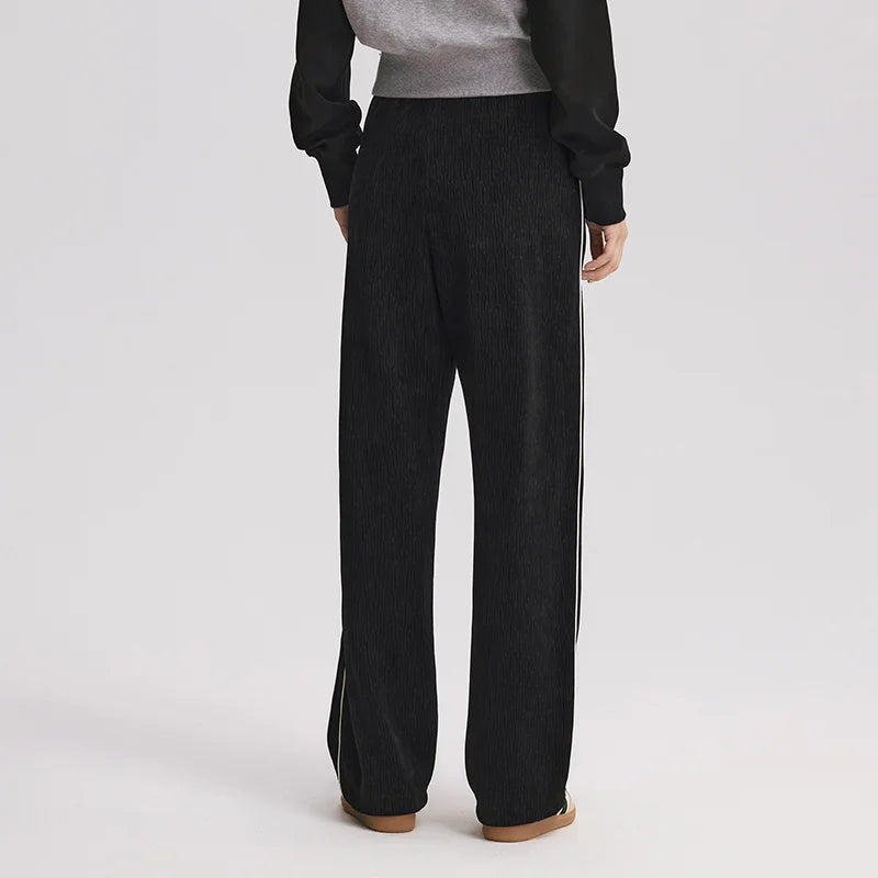 Semir Women Pants Chenille Colorblock Wide Leg Loose Fit Black 2026 Trendy Leg Lengthening Urban Casual Trousers
