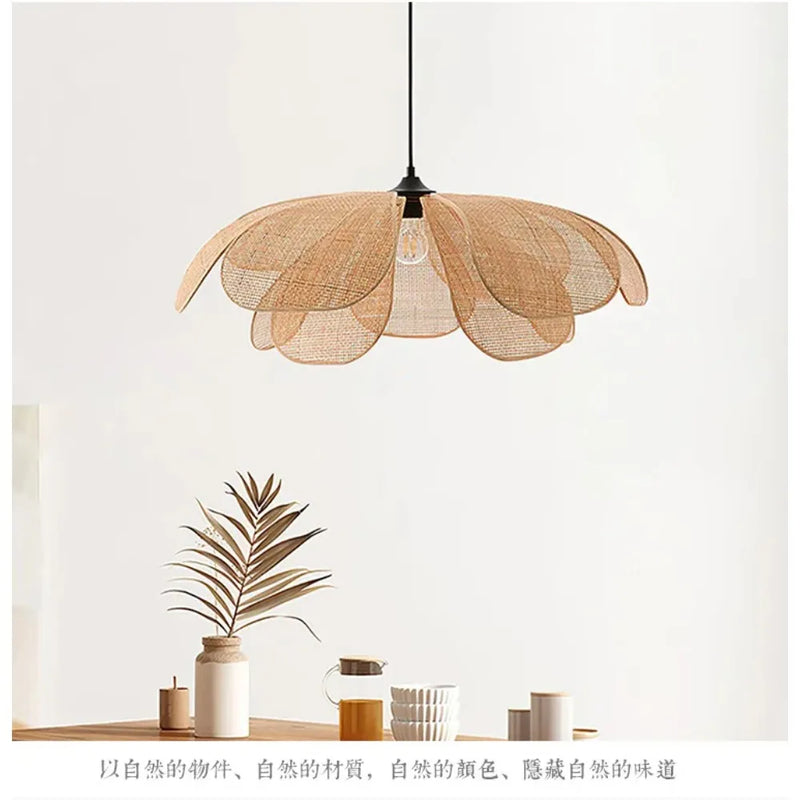 Rattan Chandelier Lights Retro Vine Pendant Lights E27 Tea Room Woven Petal Lamp Homestay Living Bedroom Restaurant Study