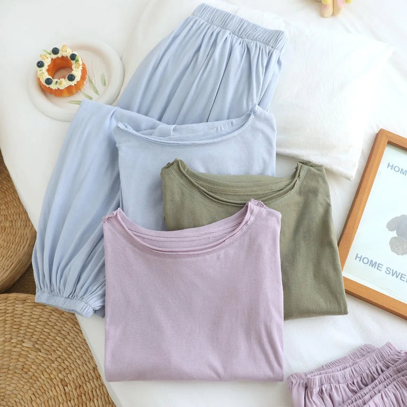 Casual 2 Piece Pyjamas Woman 2026 New Pajamas Suit Spring Autumn Long Sleeve Solid Color Sleepwear Set Pijama Tops and Pants