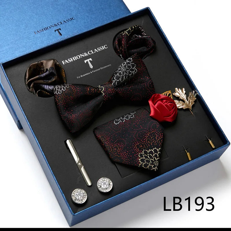 Men's Suit Dress Accessories (Tie + Bow Tie + Square Scarf + Tie Clip + Button + Metal Flower Brooch) 36 Colors To Choose From