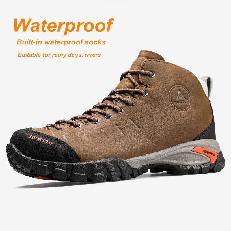 HUMTTO Waterproof Trekking Sneakers for Men Winter Leather Hunting Outdoor Hiking Shoes Sport Walking Tactical Safety Boots Mens
