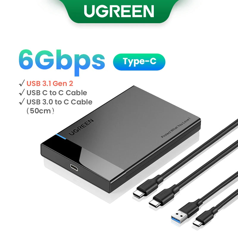UGREEN HDD Case 2.5'' SATA to USB 3.0 Hard Drive Enclosure for SSD Disk HDD Box USB C 3.1 Gen 2 Case HD External HDD Enclosure