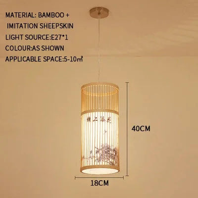 Bamboo Pendant Light Hand-Woven Cord Rattan Boho Hanging Lamp Mount Ceiling Chandelier for Dining Living Bedroom Kitchen