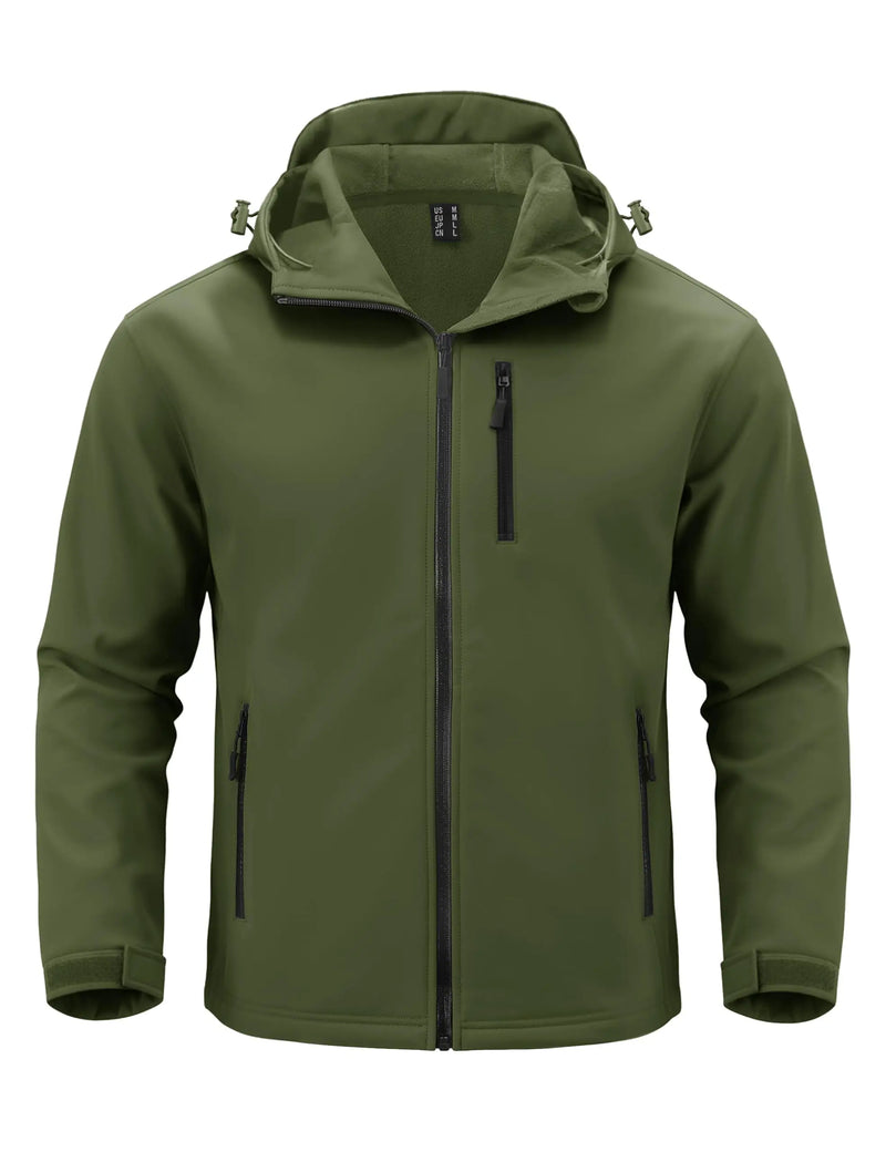 TACVASEN Hooded Rain Softshell Jacket Mens Fleece Lined Waterproof Jacket Work Jacket Outdoor Trekking Hiking Windbreaker Male