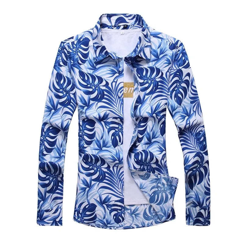 2026 New Men's Long-Sleeve Printed Shirt, Asian Sizes, Single-Button Collar Shirts, Fashionable Casual Top. M-5XL 6XL 7XL