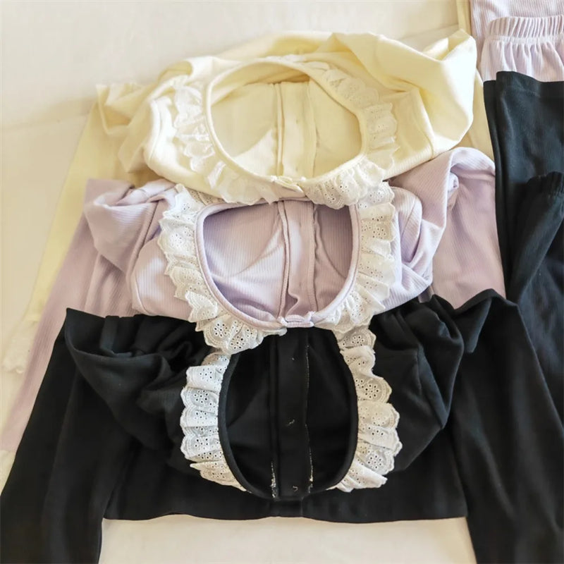 Chest Pads Sleepwear Women's Pajamas with Pants Home Wear Spring Autumn Long Sleeve Two-piece Loungewear Sets Woman Pyjamas