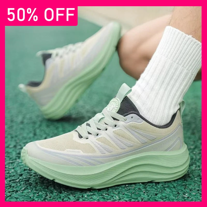 Unisex Sports Shoes Thick Soled Anti Slip Fashionable Lace Up Fitness Shoes Spring New Mesh Breathable Lightweight Running Shoes