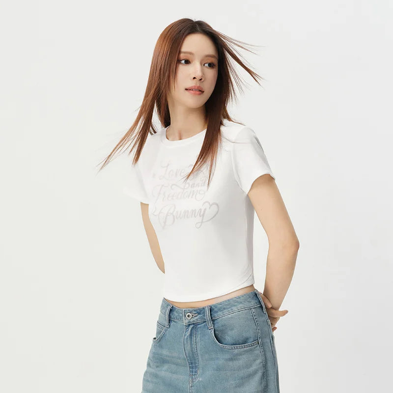 Semir Womens Tshirt 2026 Short Style Slim Printed Mesh Spliced Sweet Fashion Design Casual