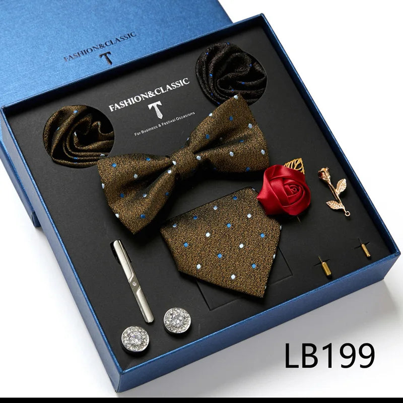 Men's Suit Dress Accessories (Tie + Bow Tie + Square Scarf + Tie Clip + Button + Metal Flower Brooch) 36 Colors To Choose From