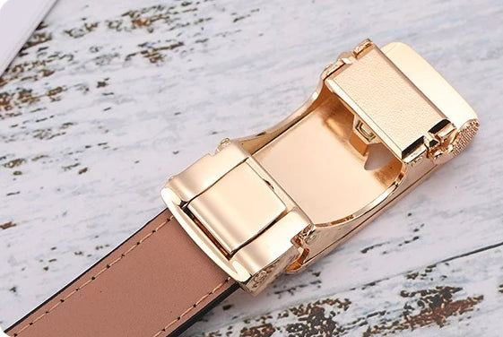 2027 New Women's Automatic Buckle Belts, Available in Red, White, and Black, Sizes 85 Cm–120 Cm.