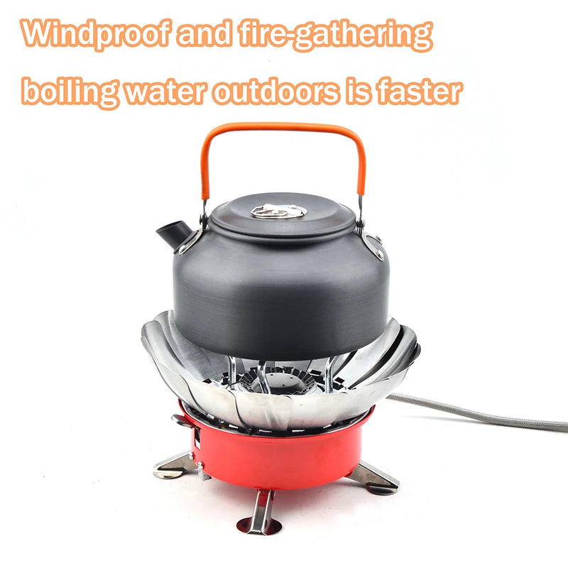 Outdoor Mini Portable Folding Heater Camping Lotus Burner Kitchen Cooker Heating Foldable Furance Head Card Gas Stove Wind Proof