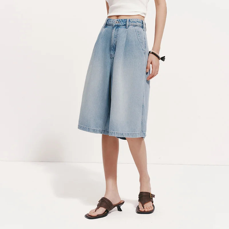 Semir Women Pants Denim Cool Feeling Loose Pleated Trendy Slim Fit Knee Length 2026 Summer Casual Street Style