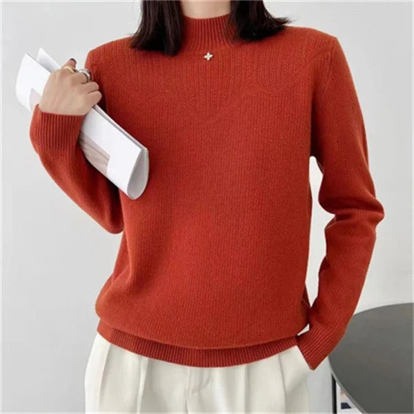 Thicken Velvet Pollovers Top Female Fleece Warm Winter Clothes Woman Half Turtleneck Long Sleeve Women's Sweater Bottom Jumper