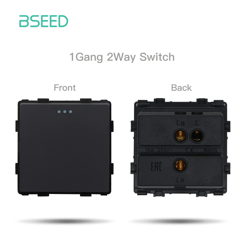 BSEED Mechanical Button Switch Module Part 1/2/3Gang 1/2Way Wall Socket Function Parts Glass Frame White Black DIY Combination